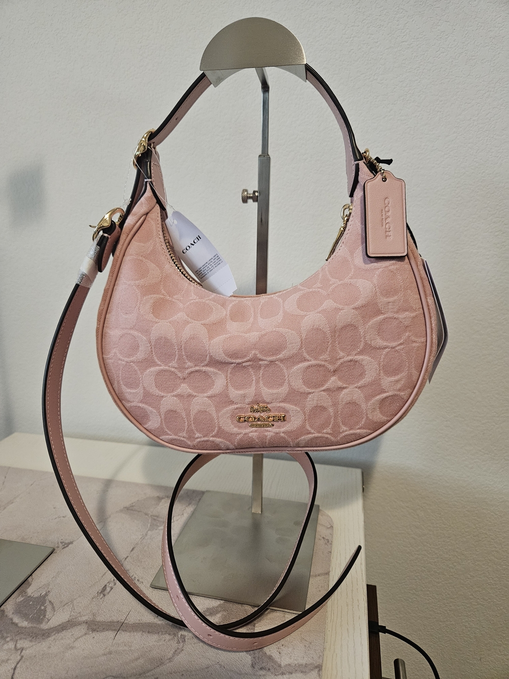 NWT Coach Pink Denim Signature Jacquard Emily Crossbody Bag